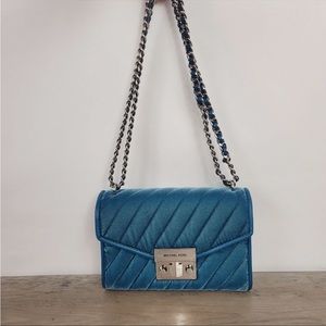 NWT Michael Kors Small Rose Quilted Velvet Crossbody Blue